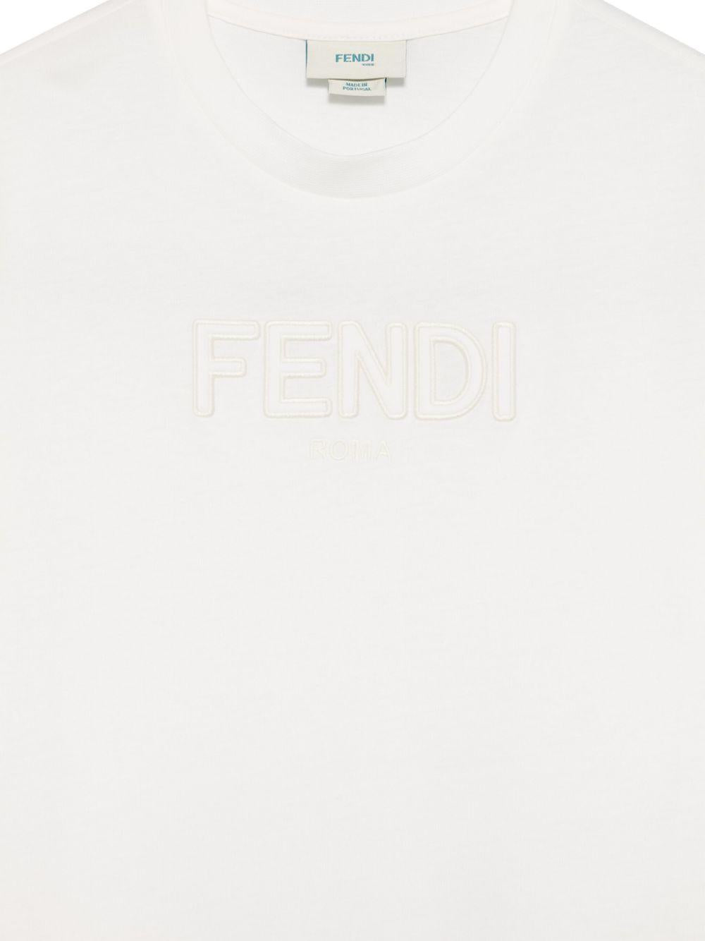 T-shirt per bambini Fendi Kids bianca con logo sul davanti JUI174 7AJ F0TU9 FENDI KIDS