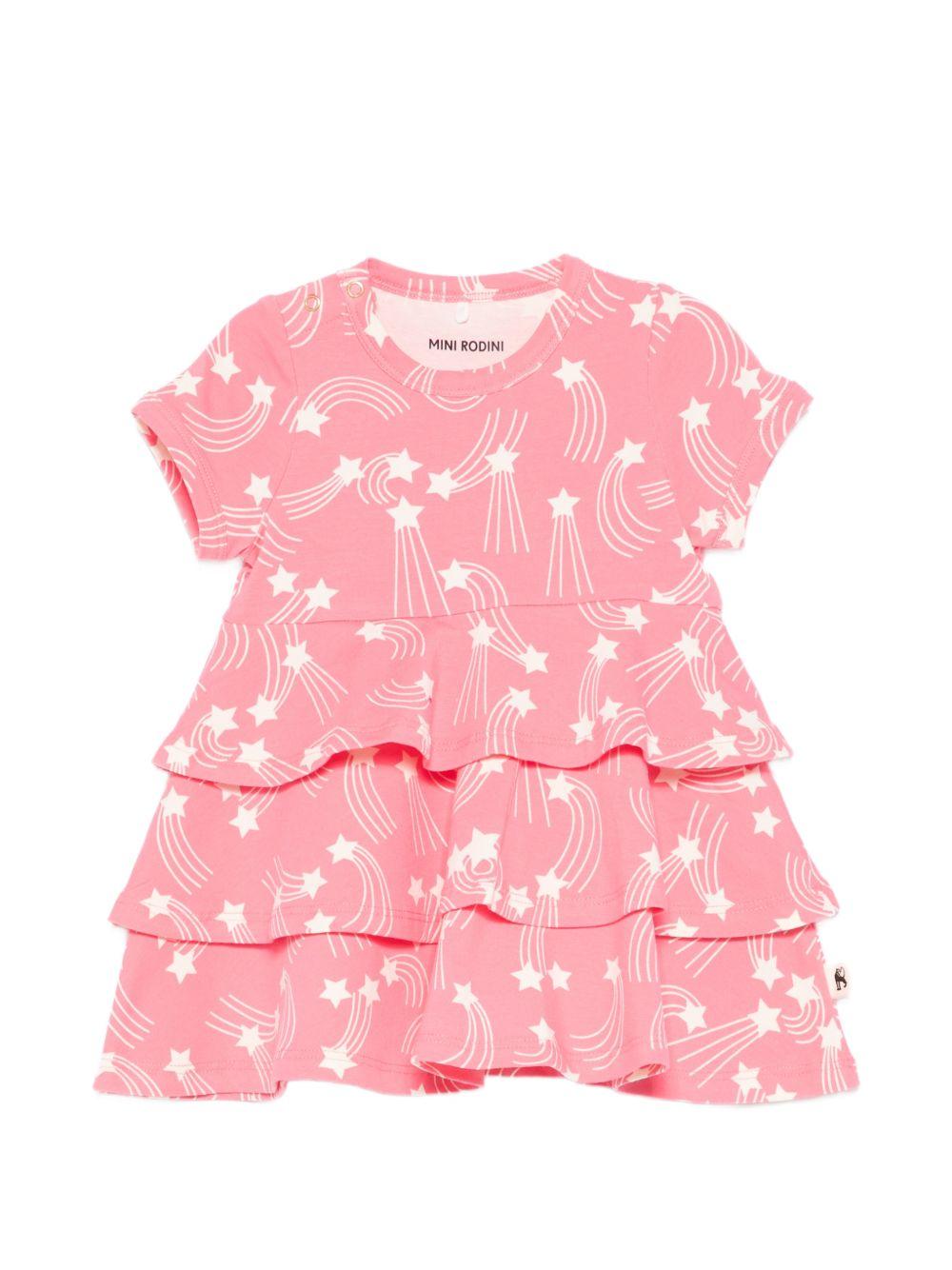 Abito per neonata Mini Rodini rosa con stampa stelle all-over 26250104NB PINK MINI RODINI KIDS