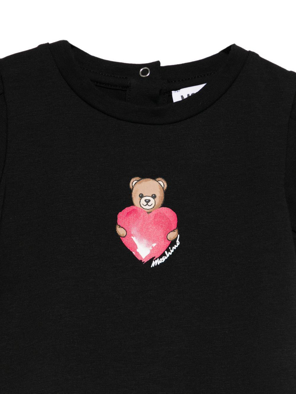 T-shirt per neonata Moschino Kids nera con stampa Teddy Bear con cuore MLM02BLBA00 60100 MOSCHINO KIDS