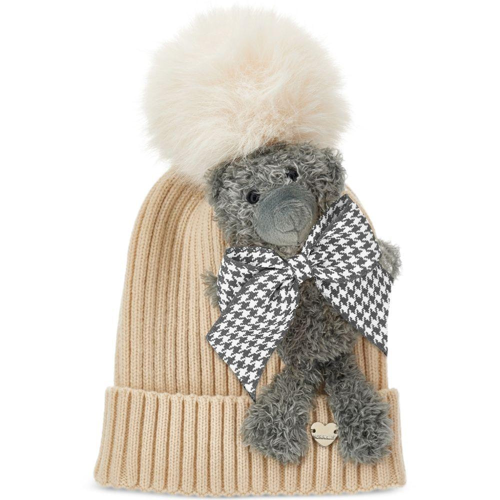 Cappello per bambina Monnalisa Kids beige con orsetto applicato 19H009 8064 029F MONNALISA KIDS