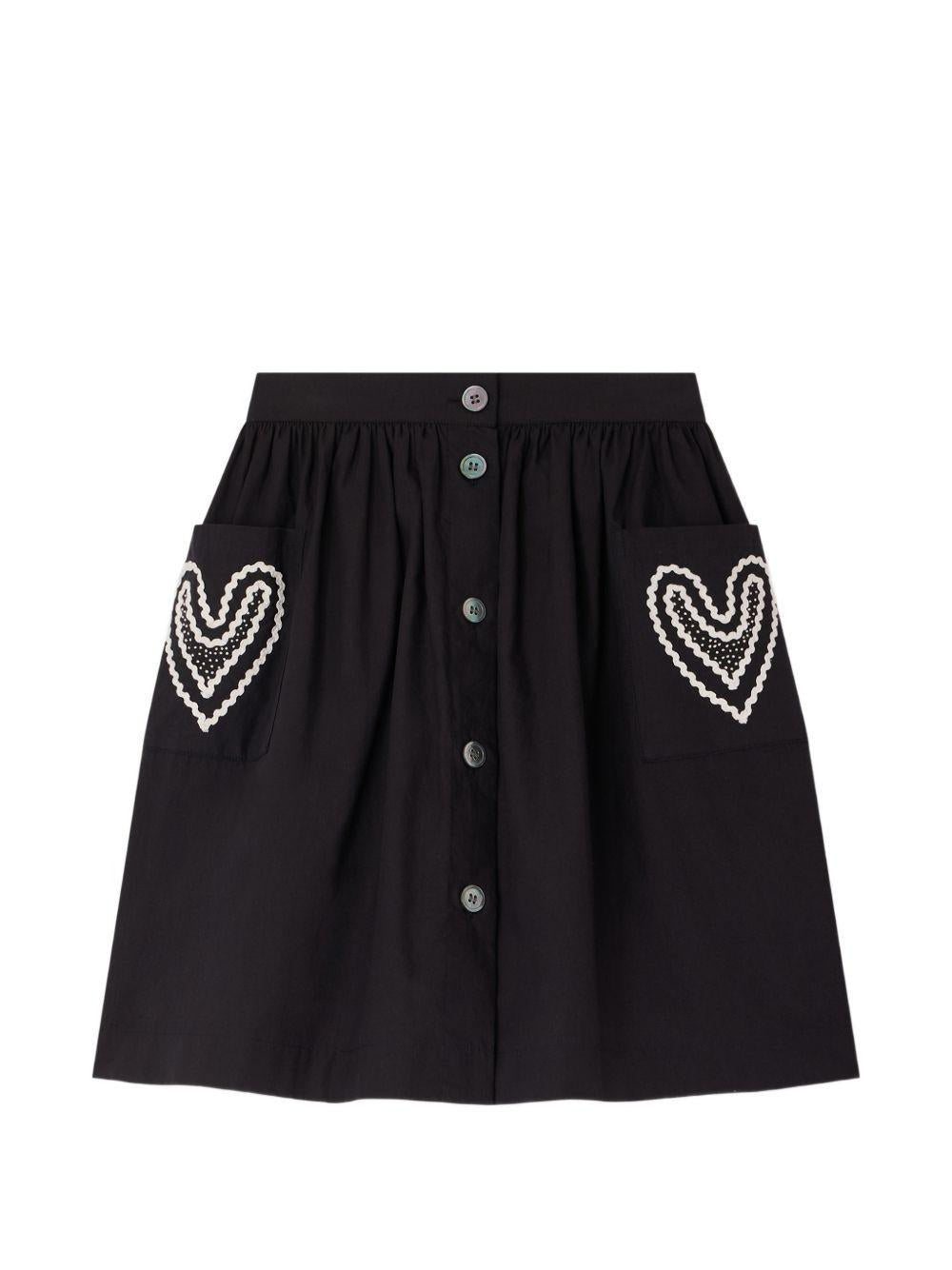 Gonna per bambina Bonpoint nera con ricamo cuori S06GSKW00006 199A BONPOINT KIDS