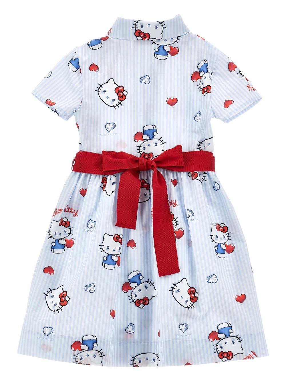 Abito per bambina Monnalisa azzurro con motivo a righe 11G918 7605 9958 MONNALISA