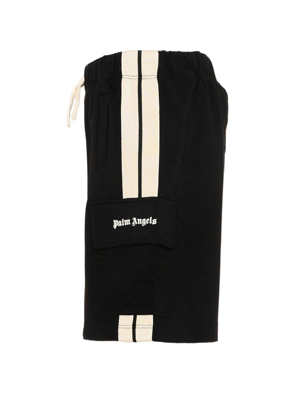 Shorts per bambino Palm Angels nero con tasche e dettagli a righe PBCL004S26FLE001 110 PALM ANGELS KIDS