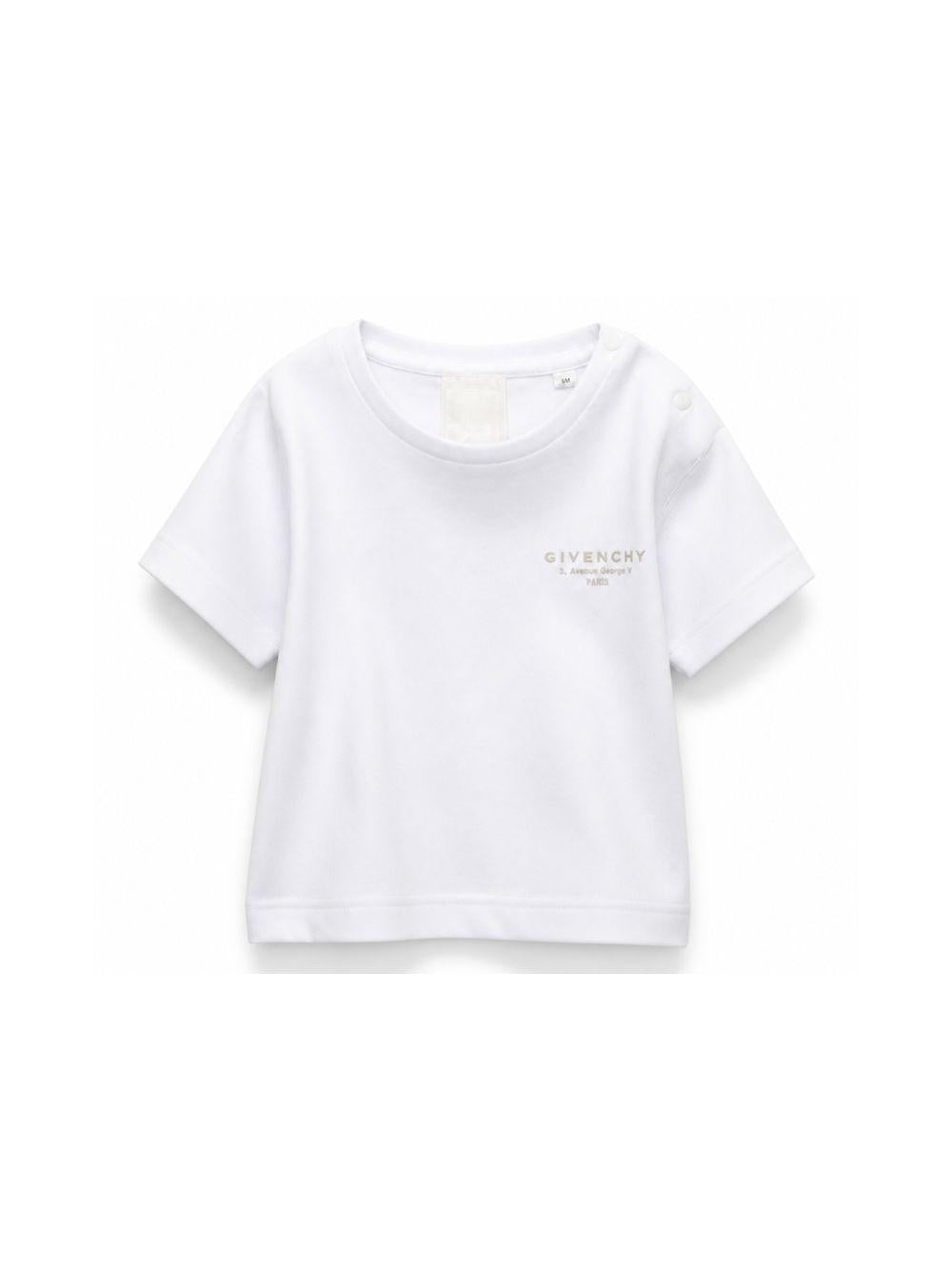 T-shirt per neonati Givenchy Kids bianca con logo sul davanti H31184 10P GIVENCHY KIDS