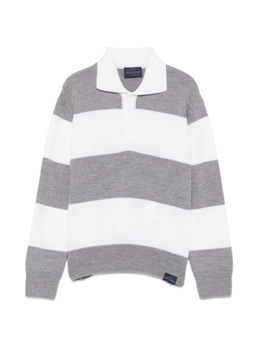 Maglione per bambino Paul & Shark Kids bianco e grigio con motivo a righe WUW007LHE88 81156 PAUL & SHARK KIDS