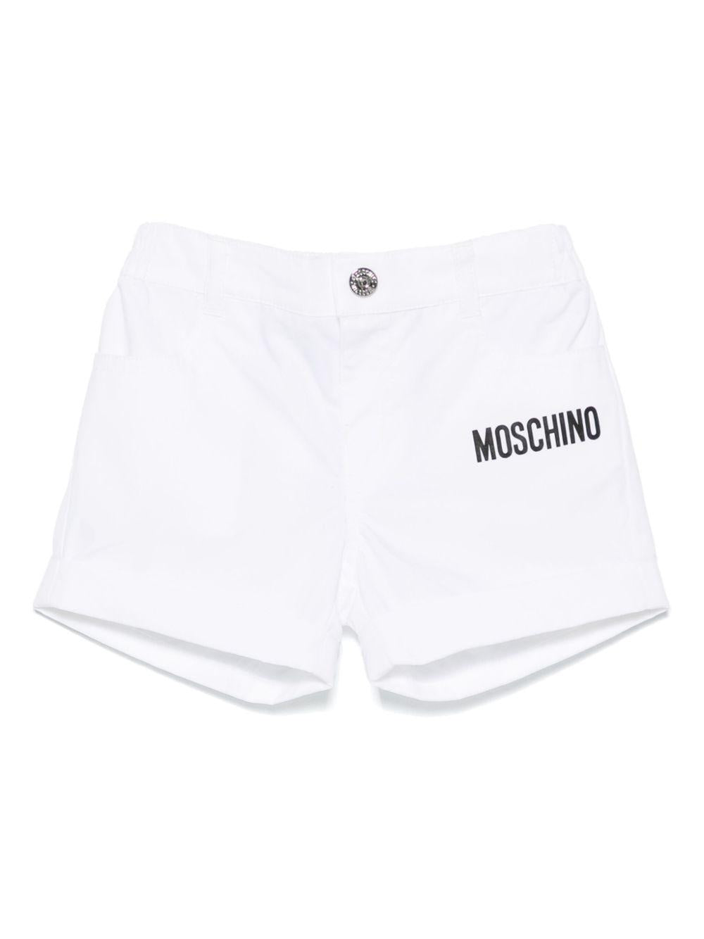 Pantaloncini con stampa logo per neonato Moschino Kids bianco con elastico in vita MUQ01JLLA03 10101 MOSCHINO KIDS