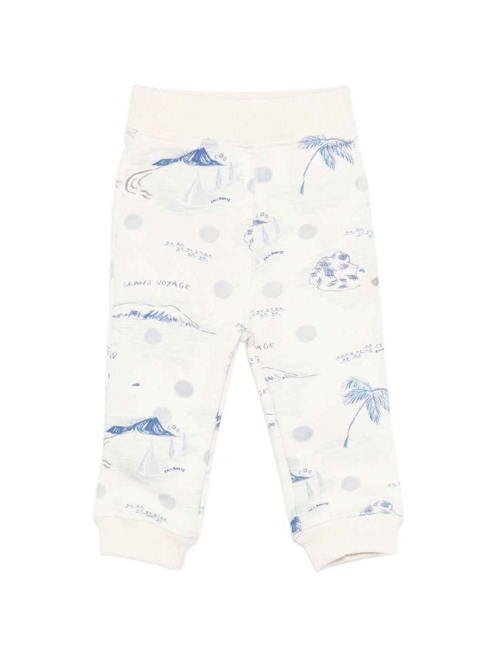 Pantaloni per neonato Bonpoint bianco con stampa grafica blu all-over S06YPAK00003 615 BONPOINT KIDS