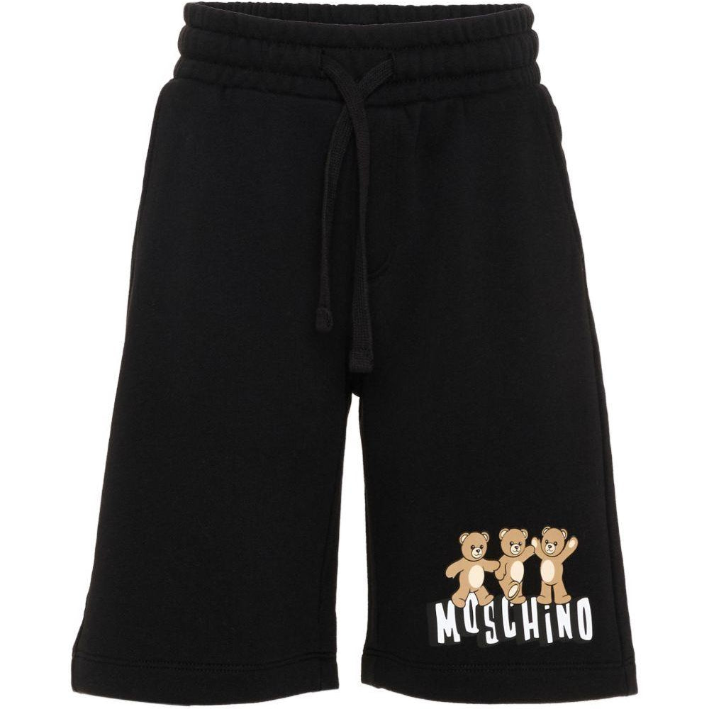 Shorts per bambino Moschino Kids nero con stampa tre Teddy Bear HUQ02MLCA89 60100 MOSCHINO KIDS
