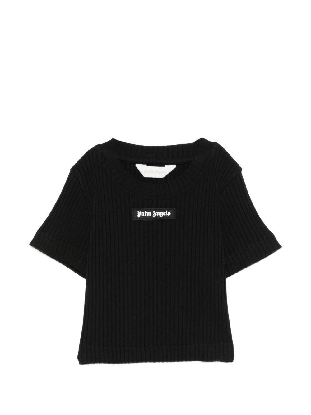 T-shirt per bambina Palm Angels Kids nera con dettaglio logo PGAA017S26JER001 110 PALM ANGELS KIDS