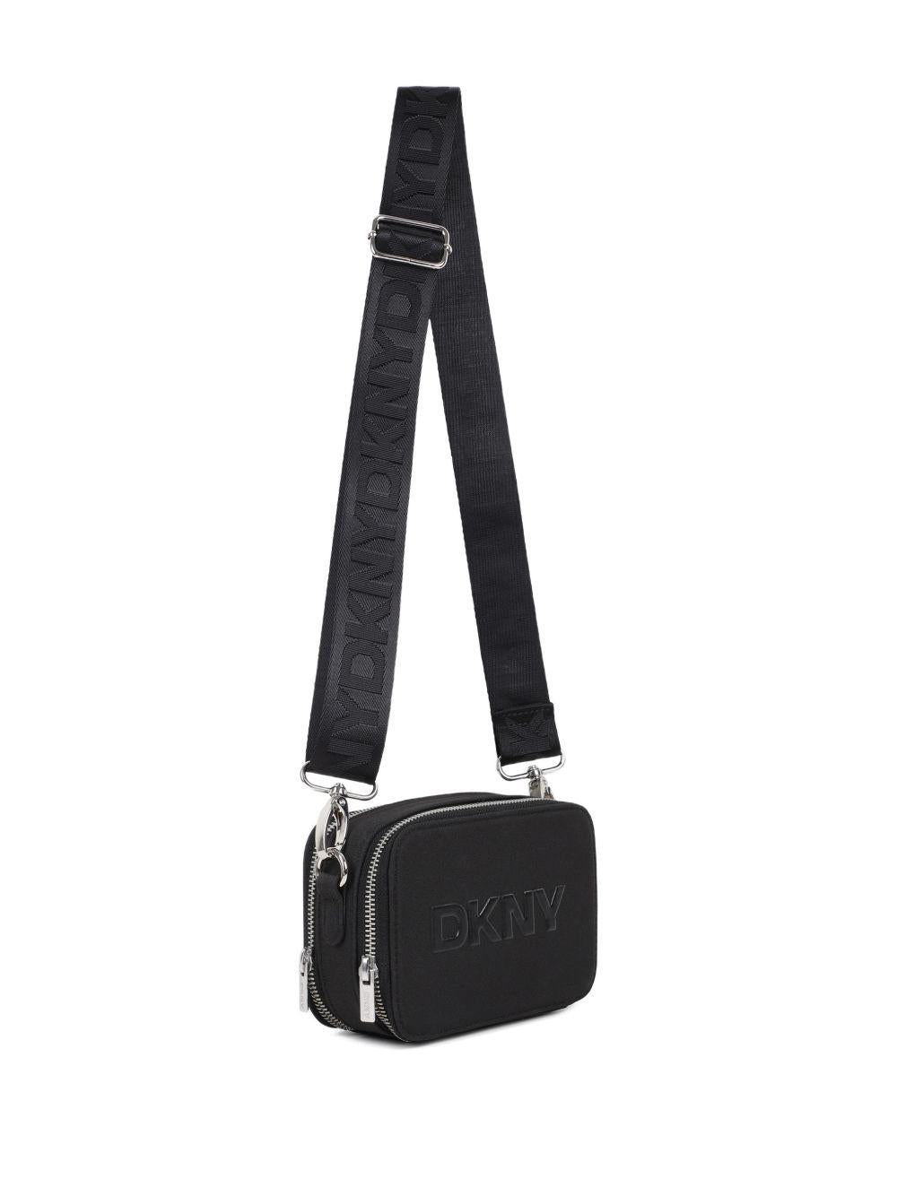 Borsa a spalla per bambina Dkny Kids nera con logo goffrato D62638 09B DKNY KIDS