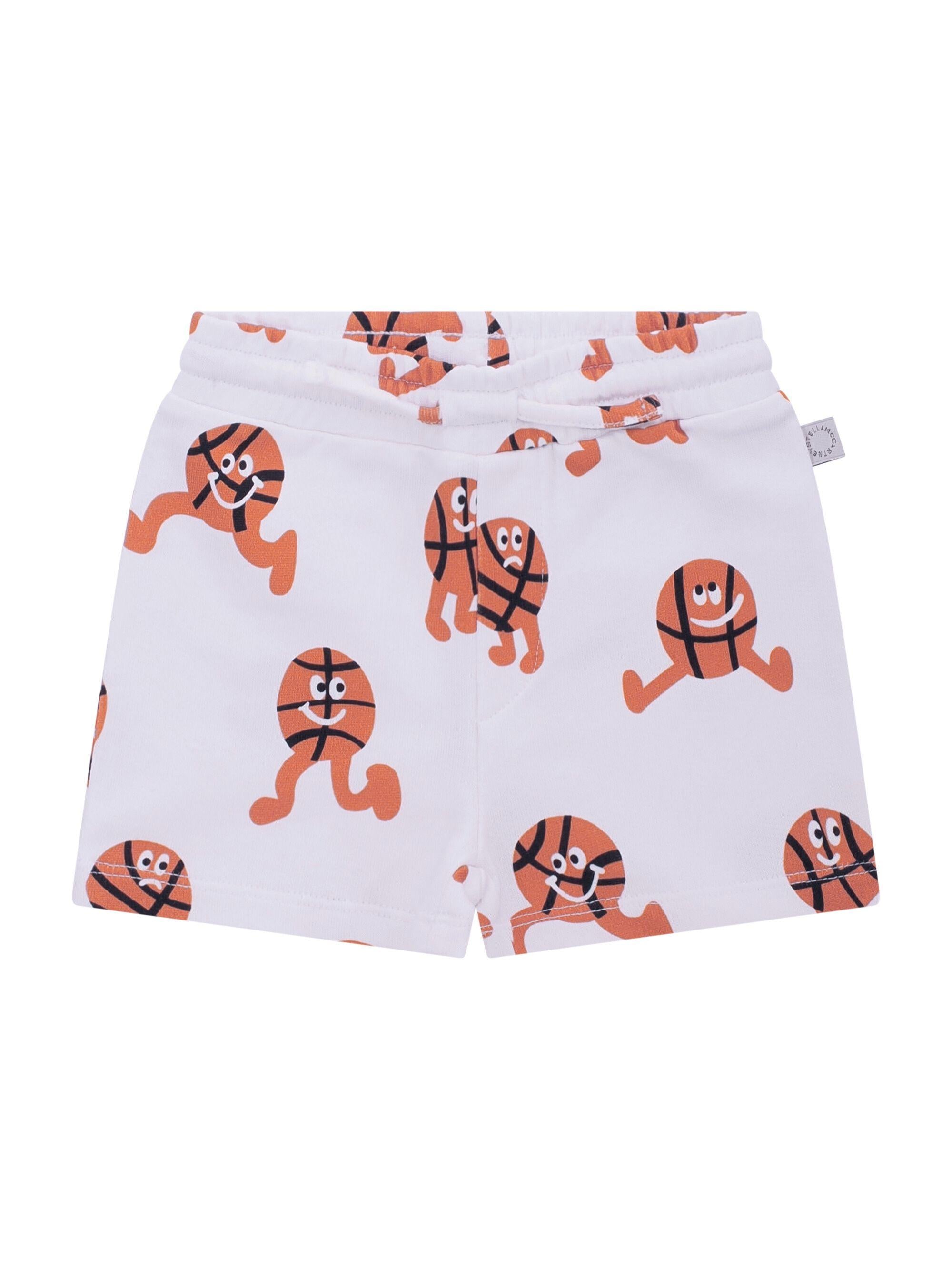 Shorts per neonato Stella McCartney Kids bianchi con stampa basketball all-over TY6639 Z3566 100MC STELLA McCARTNEY KIDS