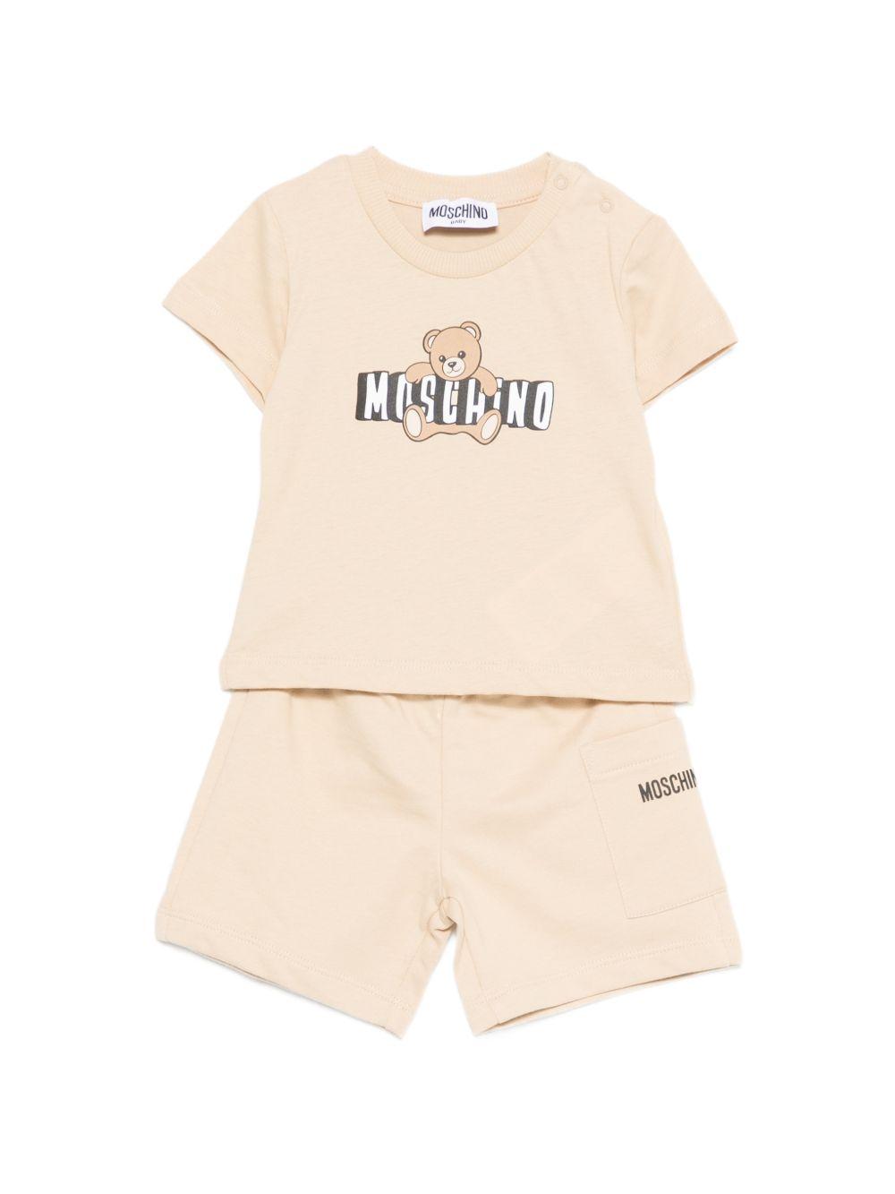 Set t-shirt e shorts per neonati Moschino Kids beige con orsetto sul davanti MUG01ULCA19 20829 MOSCHINO KIDS