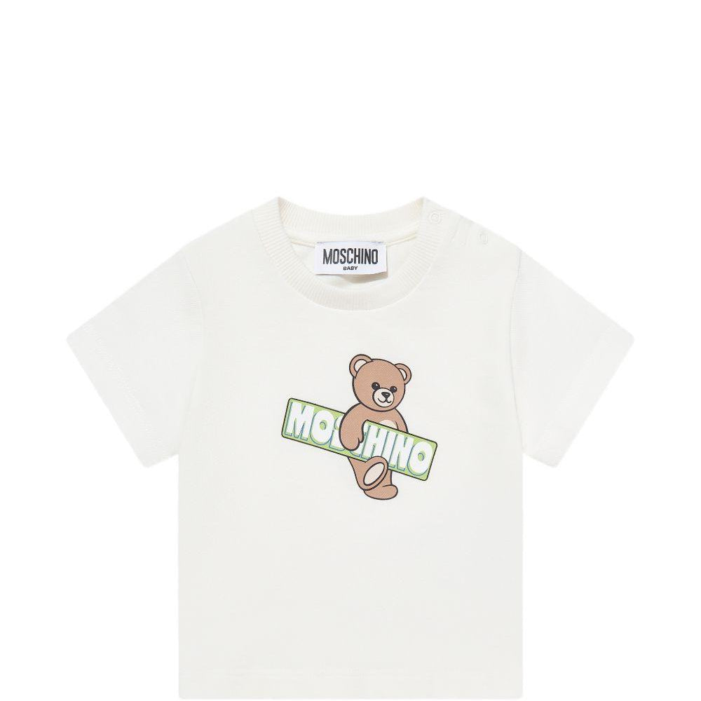 T-shirt per neonati Moschino Kids bianca con stampa orsetto MOM031LFA07 10063 MOSCHINO KIDS