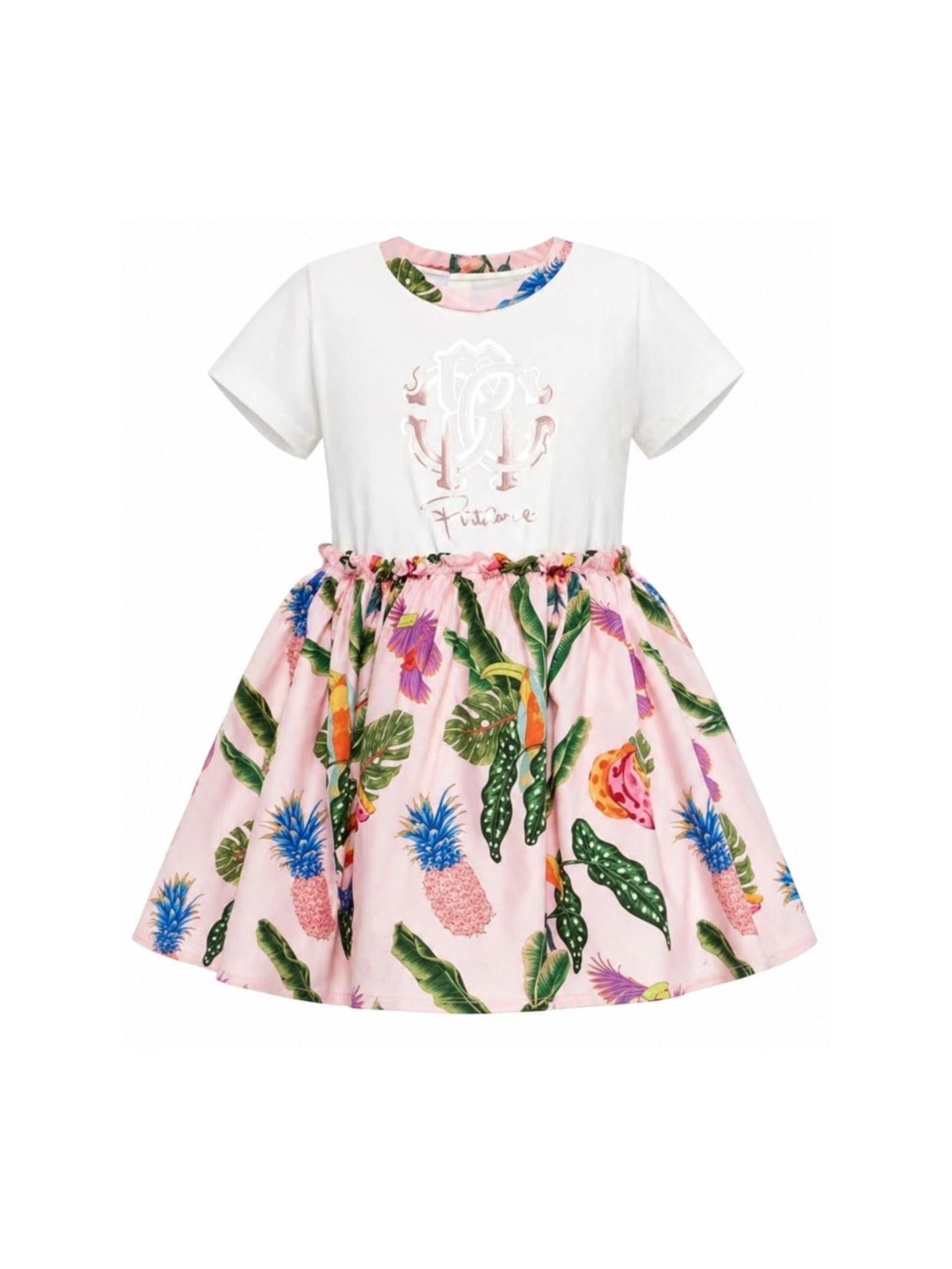 Abito per bambina Roberto Cavalli Kids bianco con gonna con stampa CGP26032VE WHITE ROBERTO CAVALLI KIDS