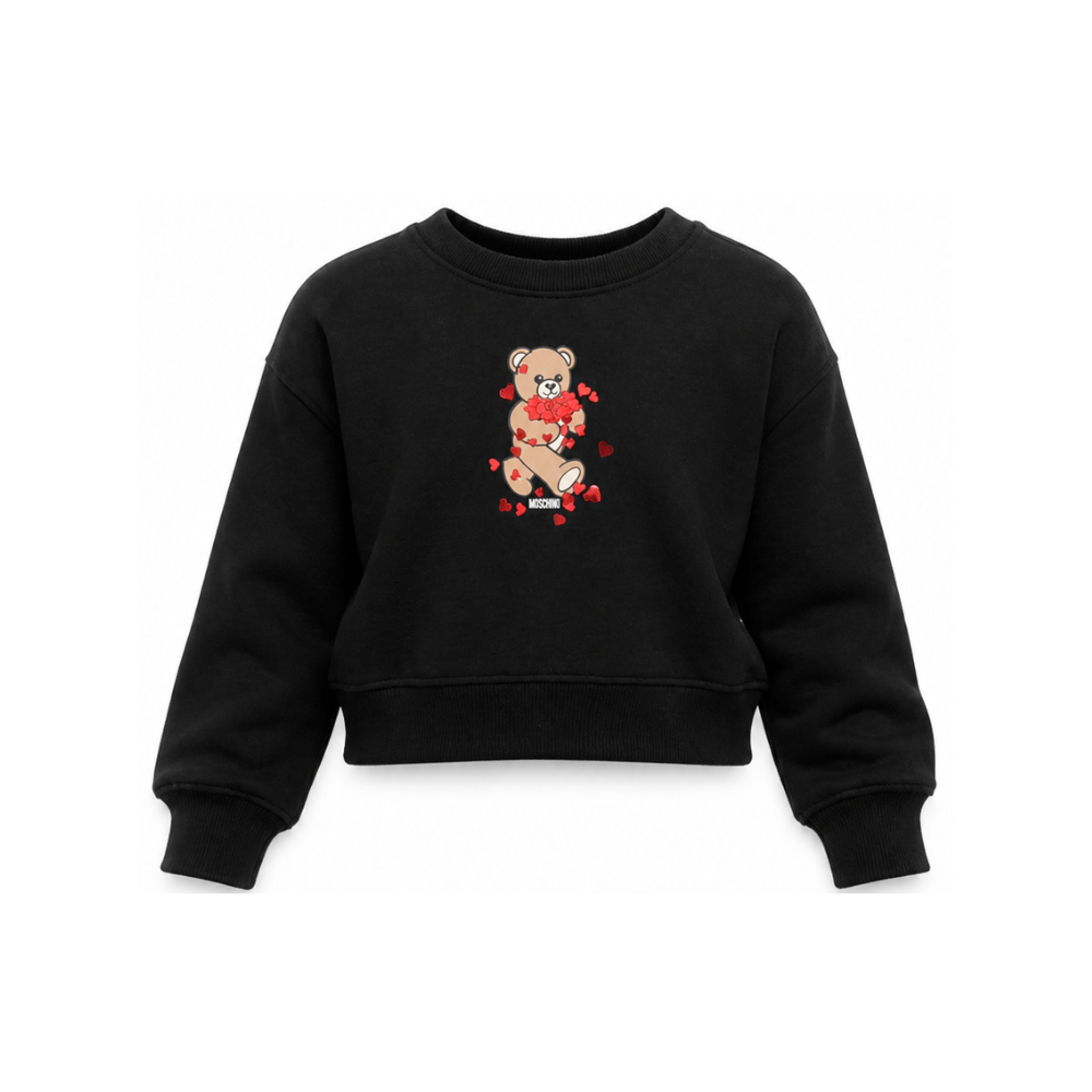 Felpa per bambina Moschino Kids nera con dettaglio Teddy Bear HBF06GLDA63 60100 MOSCHINO KIDS