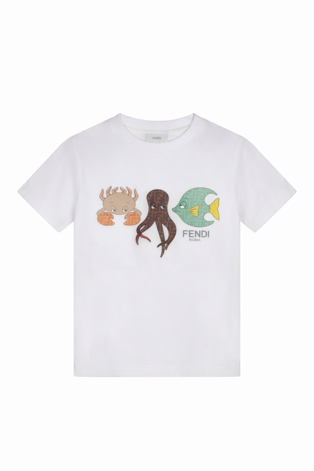 T-shirt per bambino Fendi Kids bianco con stampa marina JMI505 7AJ F0TU9 FENDI KIDS