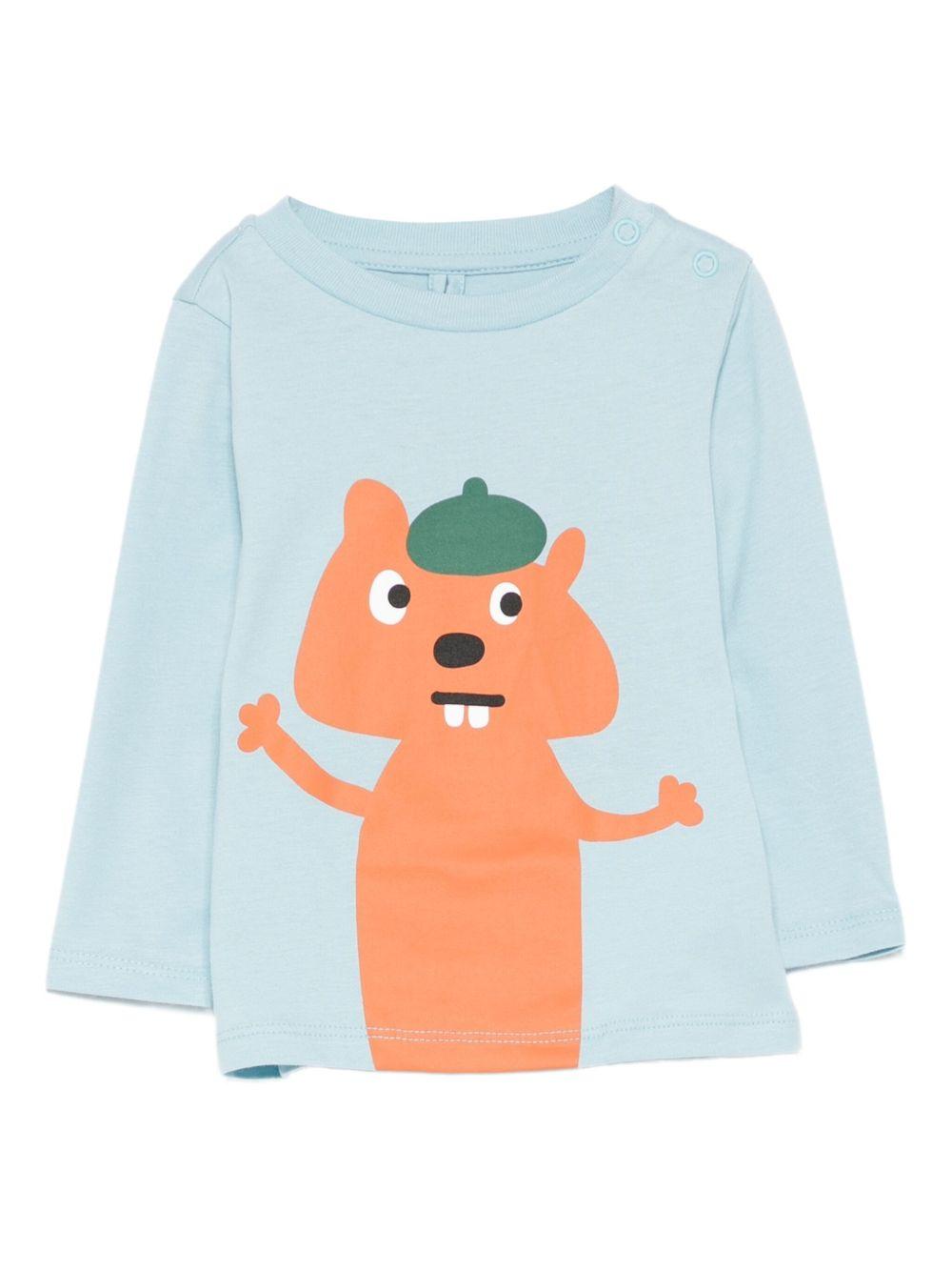 T-shirt per neonato Stella McCartney Kids azzurro con stampa scoiattolo TX8600 Z0434 670 STELLA McCARTNEY KIDS