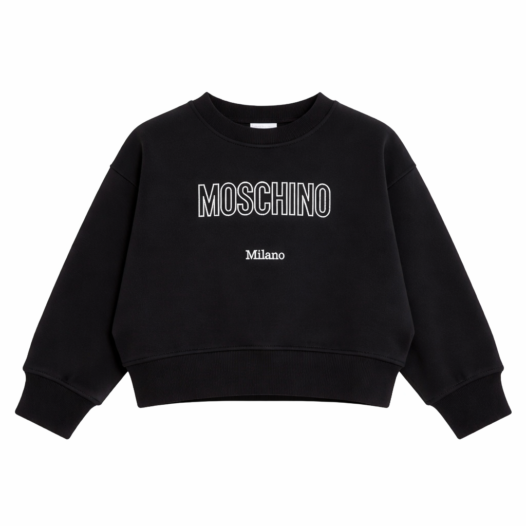 Felpa per bambina Moschino Kids nera con logo sul davanti HDF06PLDA25 60100 MOSCHINO KIDS