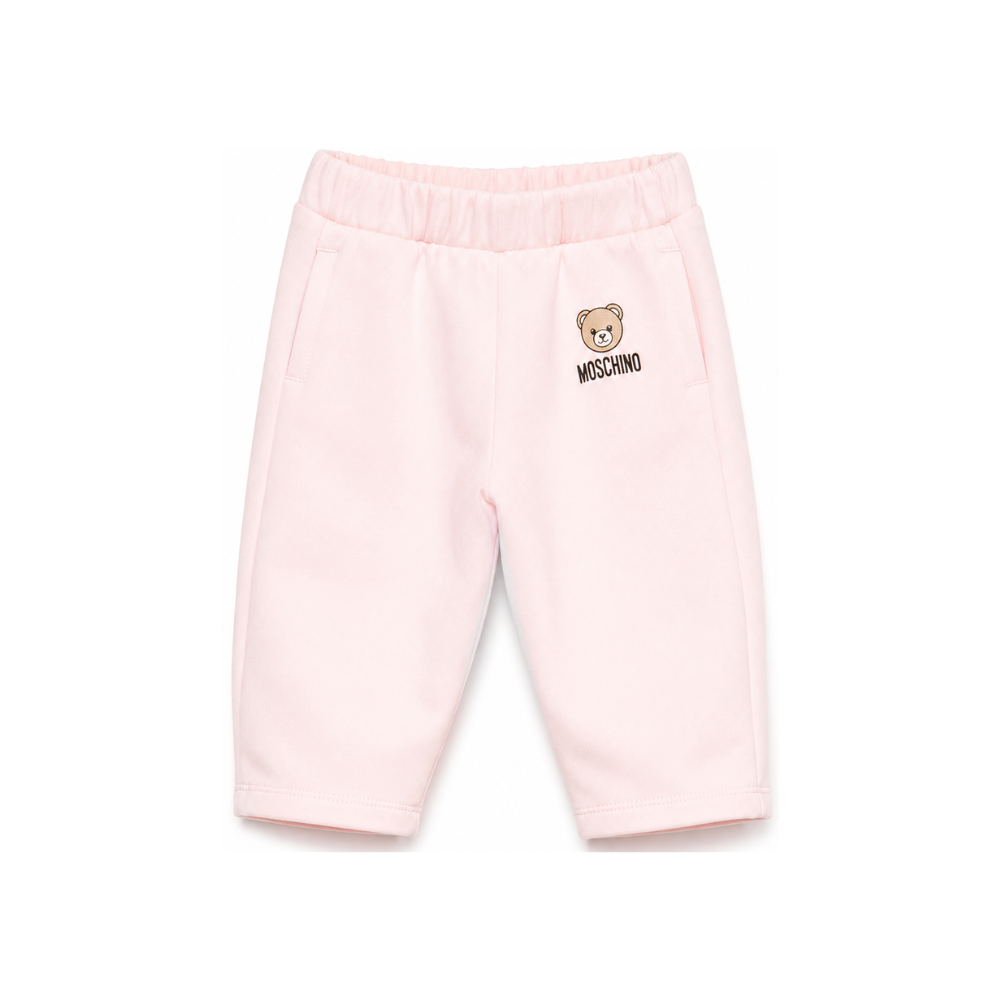 Pantaloni per neonata Moschino Kids rosa con motivo Teddy Bear MUP05XLCA92 50209 MOSCHINO KIDS