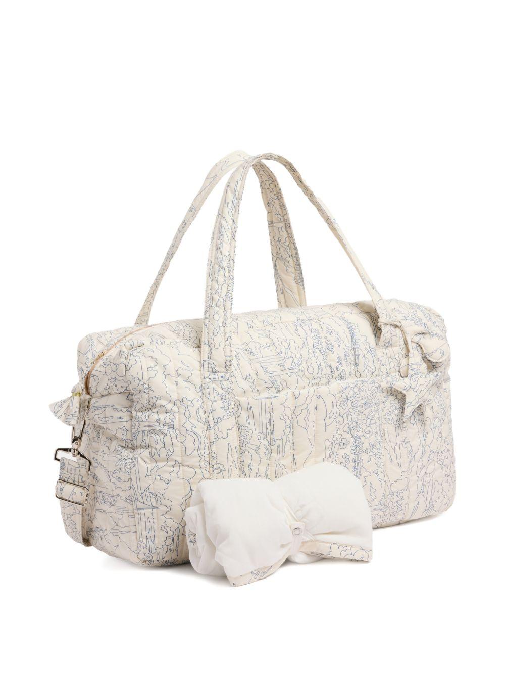 Borsa per pannolini trapuntata Bonpoint Piou beige con motivo paesaggistico S06OBAW00001 677 BONPOINT