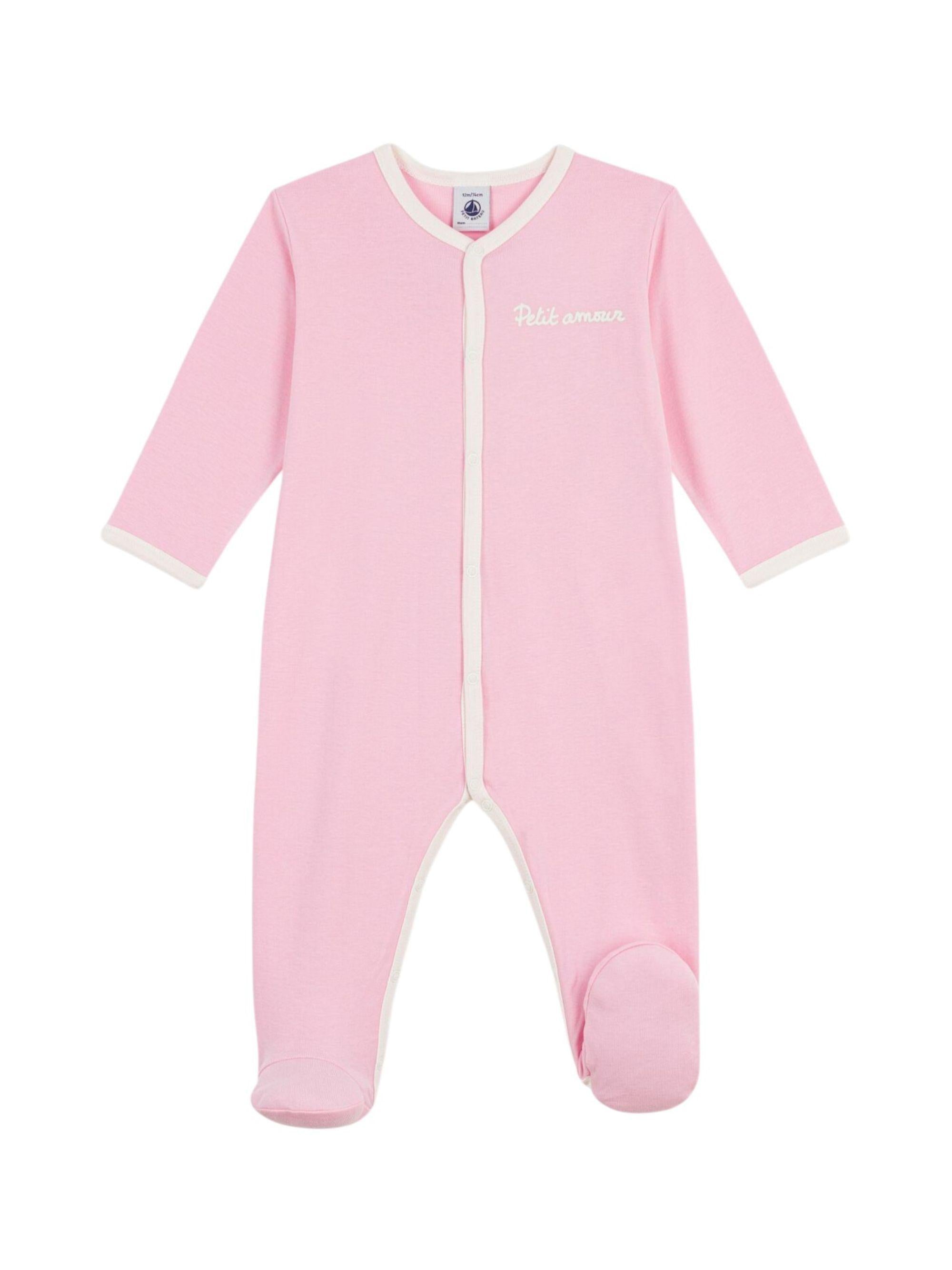 Tutina per neonata Petit Bateau rosa con scritta "petit amour" ricamata sul davanti A0FIZ 03 PETIT BATEAU