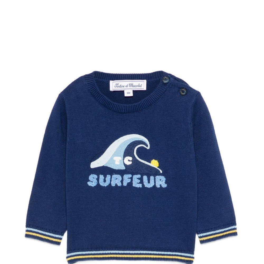 Maglione per neonato Tartine Et Chocolat blu con ricamo surfeur CC18111 46 TArtine & Chocolat KIDS