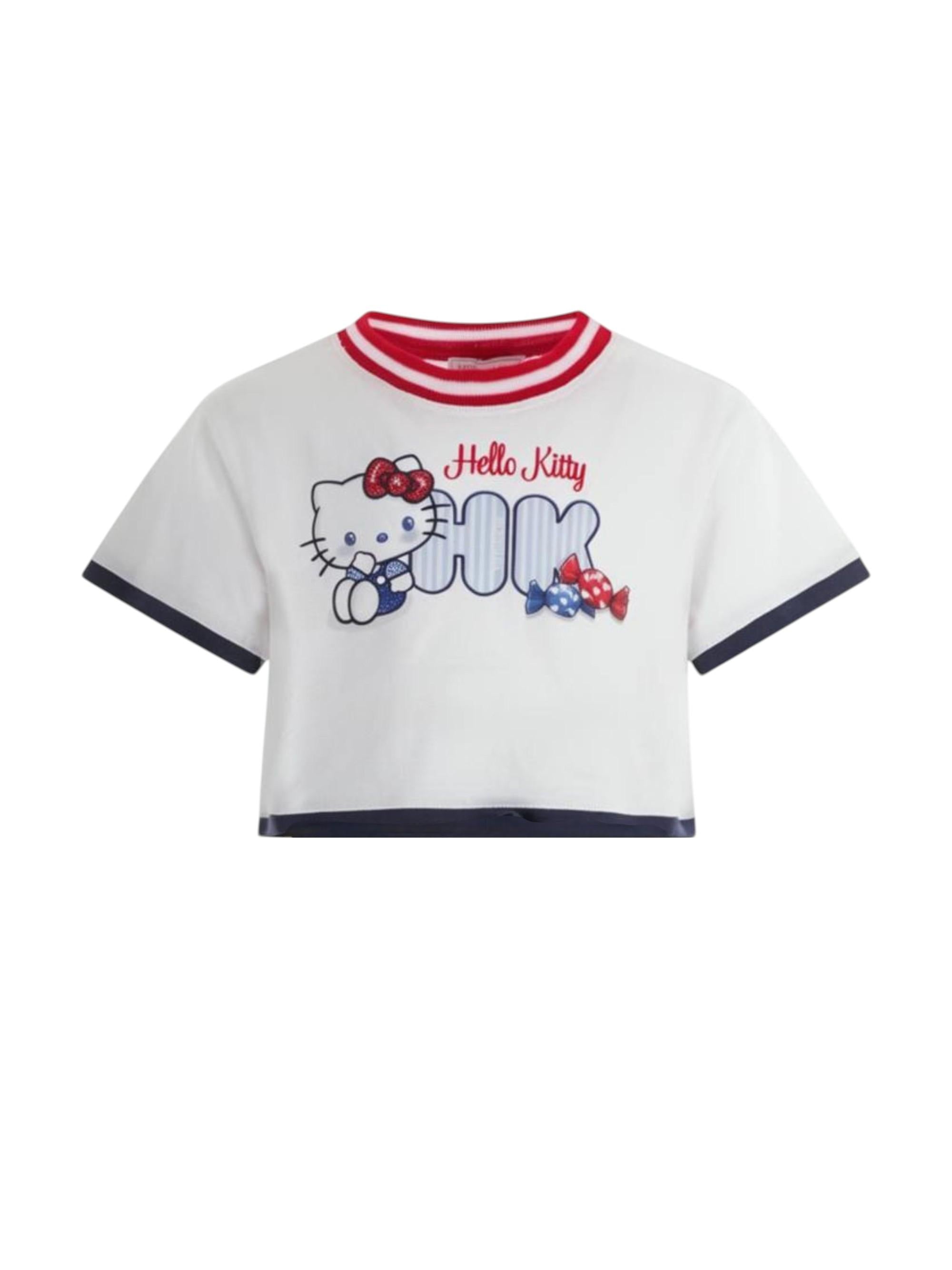 Set due pezzi t-shirt gonna plissettata per bambina Monnalisa multicolore con stampa grafica sul davanti 19G502 7006 9956 MONNALISA KIDS