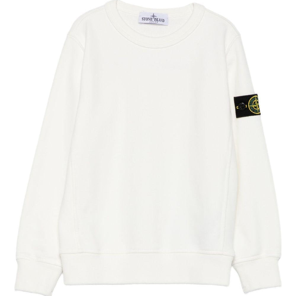 Felpa per bambino Stone Island Kids bianco con applicazione sulla manica L2S166100001S0A20 V0001 STONE ISLAND KIDS