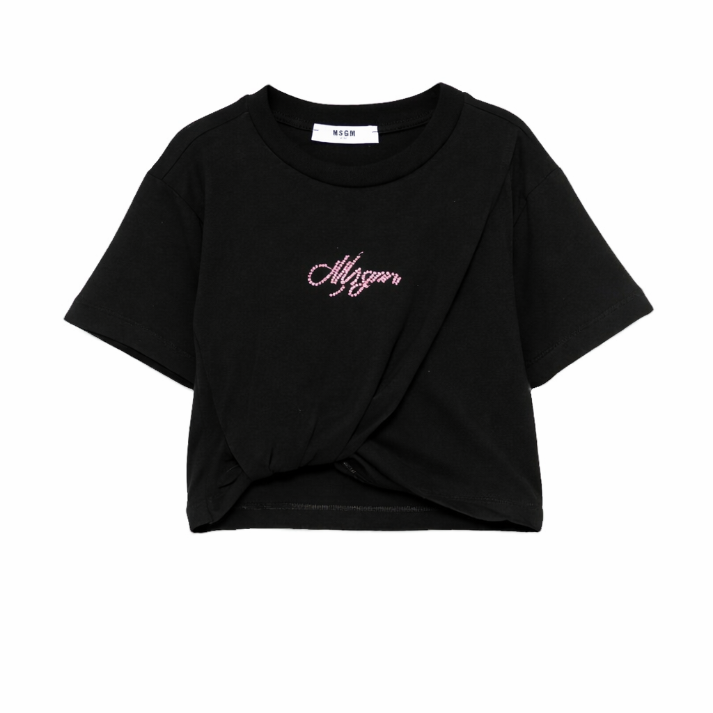 T-shirt per bambina MSGM Kids nera con dettaglio nodo S6MSJGTH205 110 MSGM KIDS