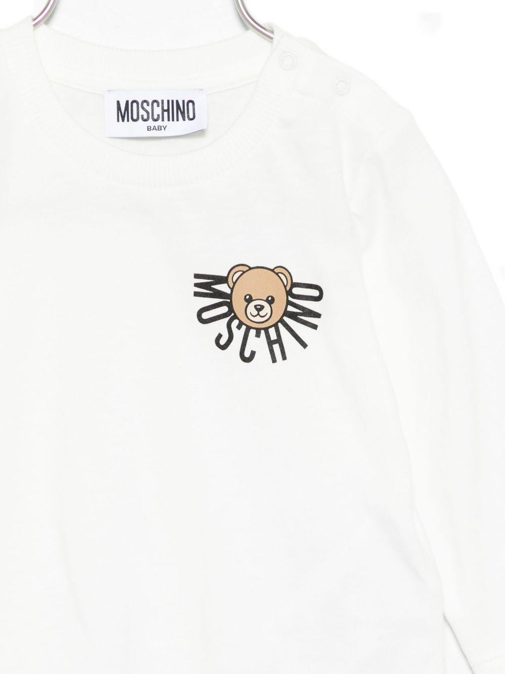 Felpa per neonati Moschino Kids bianco con stampa Teddy MVO00RLAA10 10063 MOSCHINO KIDS
