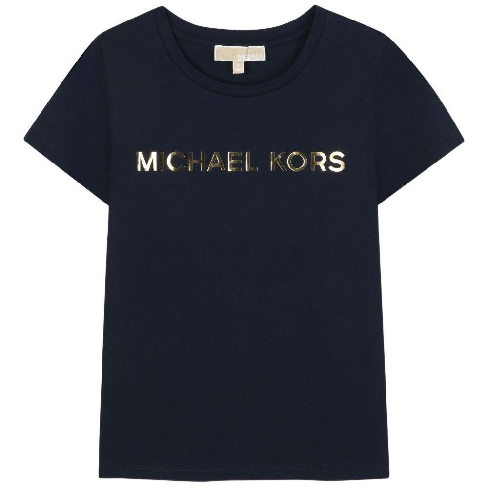 T-shirt per bambina Michael Kors Kids blu con logo dorato R30492 849 MICHAEL KORS KIDS