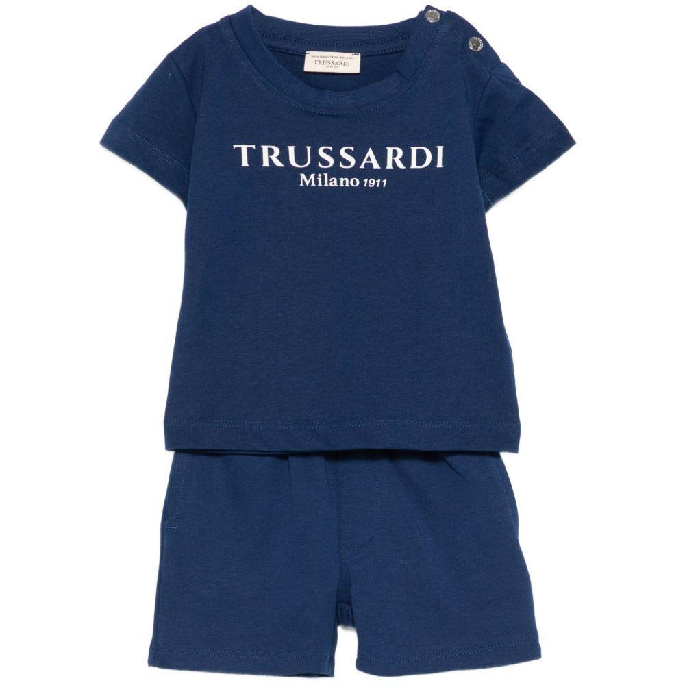 Set t-shirt e shorts per neonato TRUSSARDI JUNIOR blu con stampa logo TIP26008CJ BLUE EST. TRUSSARDI KIDS