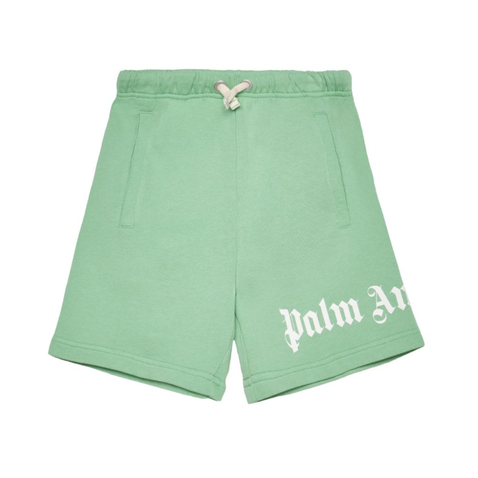 Shorts per bambino Palm Angels Kids verdi con logo sul davanti PBCI006S26FLE001 080 PALM ANGELS KIDS