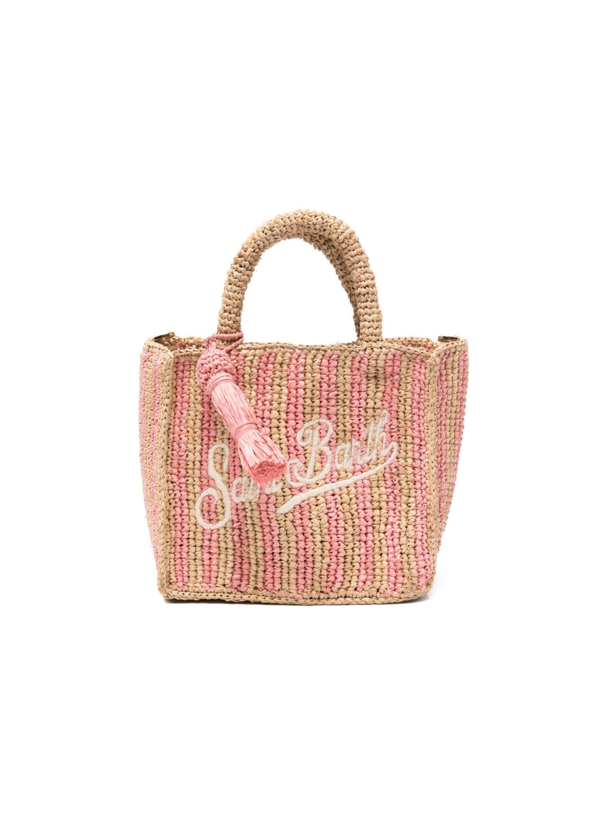 Borsa Vanity Mini MC2 Saint Barth beige e rosa con motivo a righe VAMI004 02522L MC2 ST. BARTH KIDS