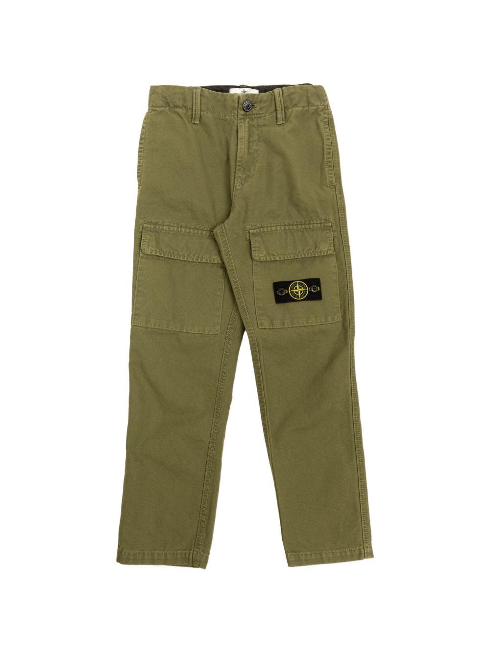 Cargo per bambino Stone Island Kids verde con applicazione Compass L2S163100001S0104 V015G STONE ISLAND KIDS