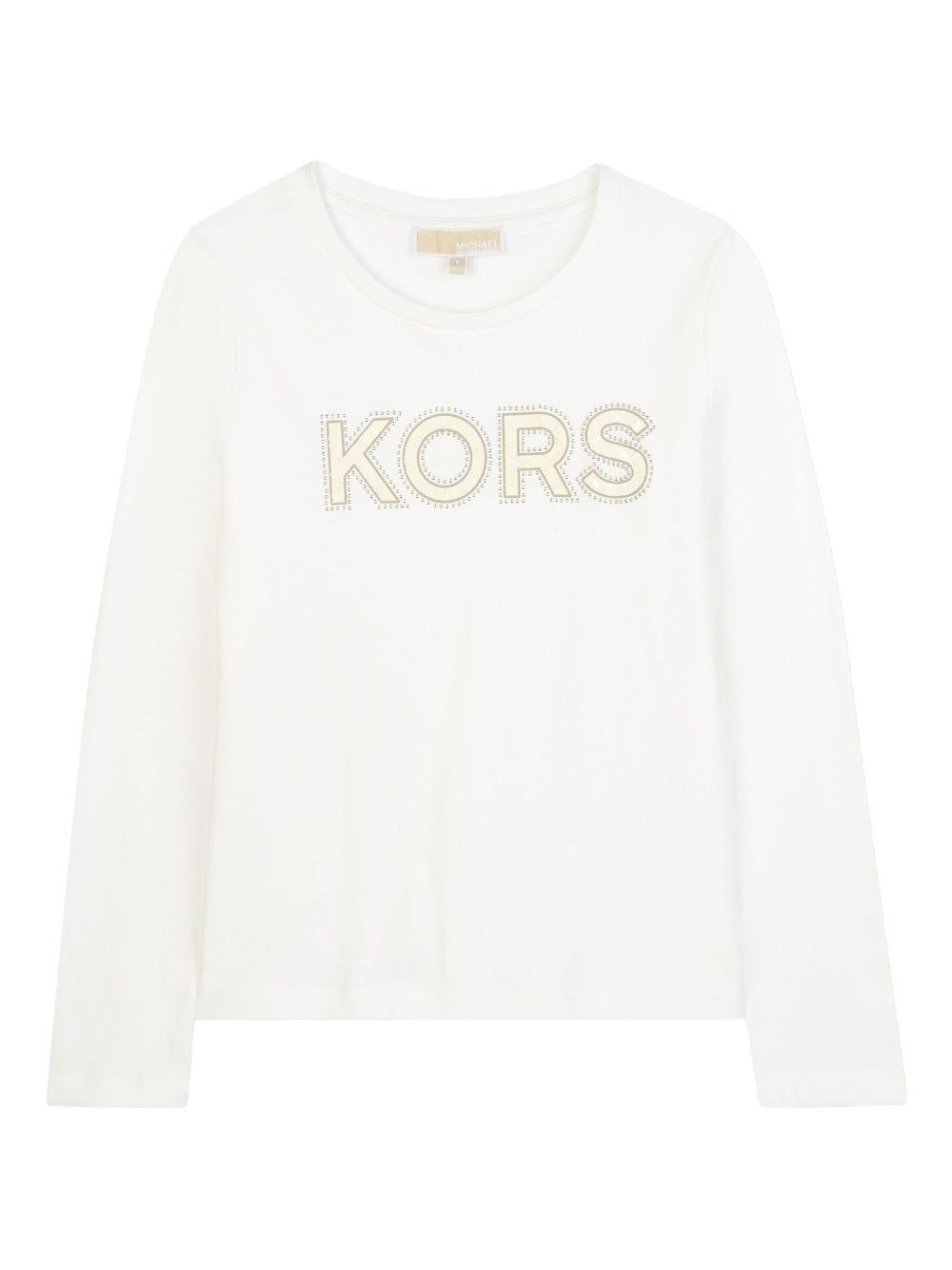 T-shirt per bambina Michael Kors Kids bianca con logo sul davanti R30491 117 MICHAEL KORS KIDS