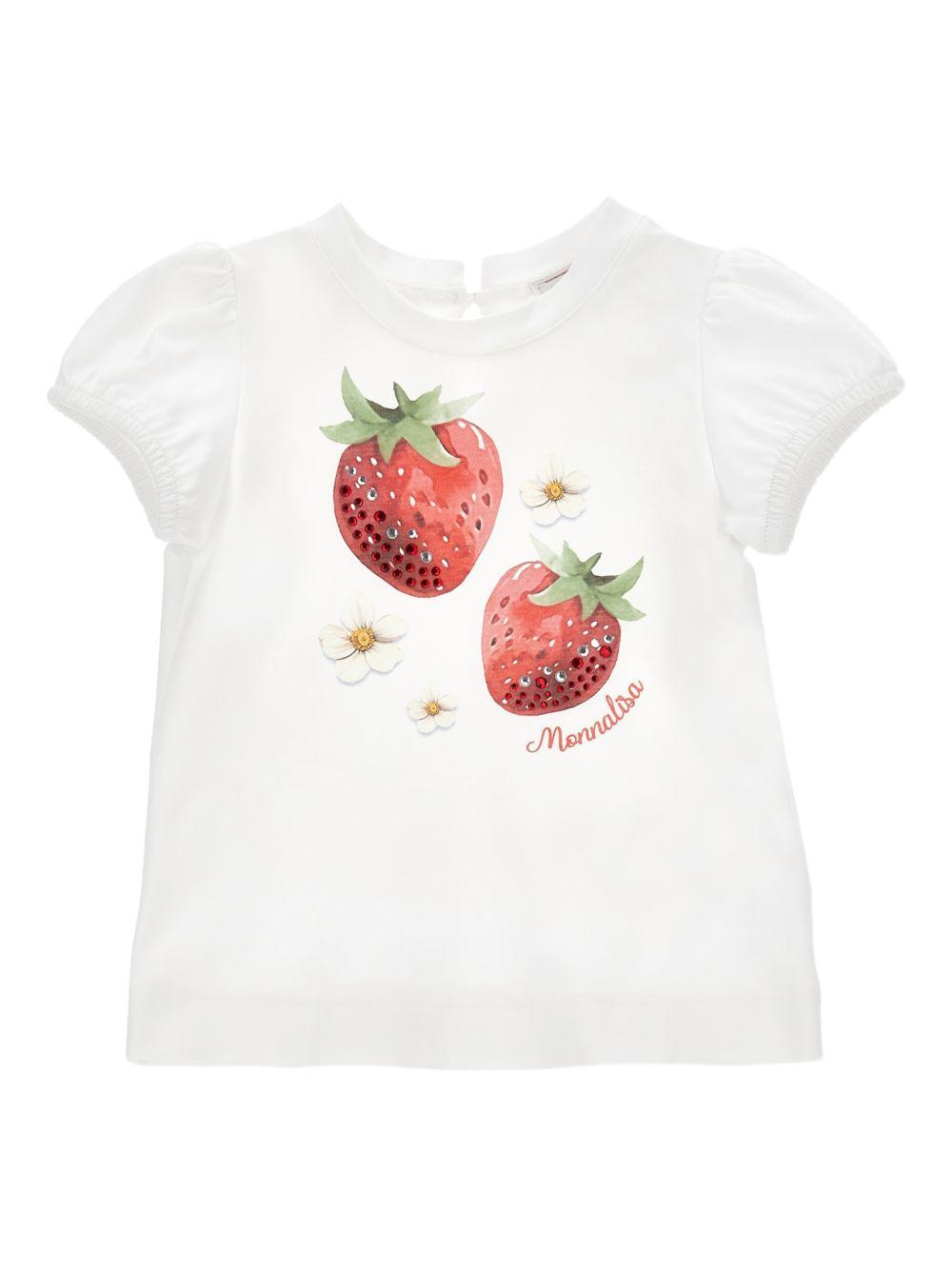 T-shirt per neonata Monnalisa bianca con stampa fragole 39G613 7002 0099 MONNALISA KIDS