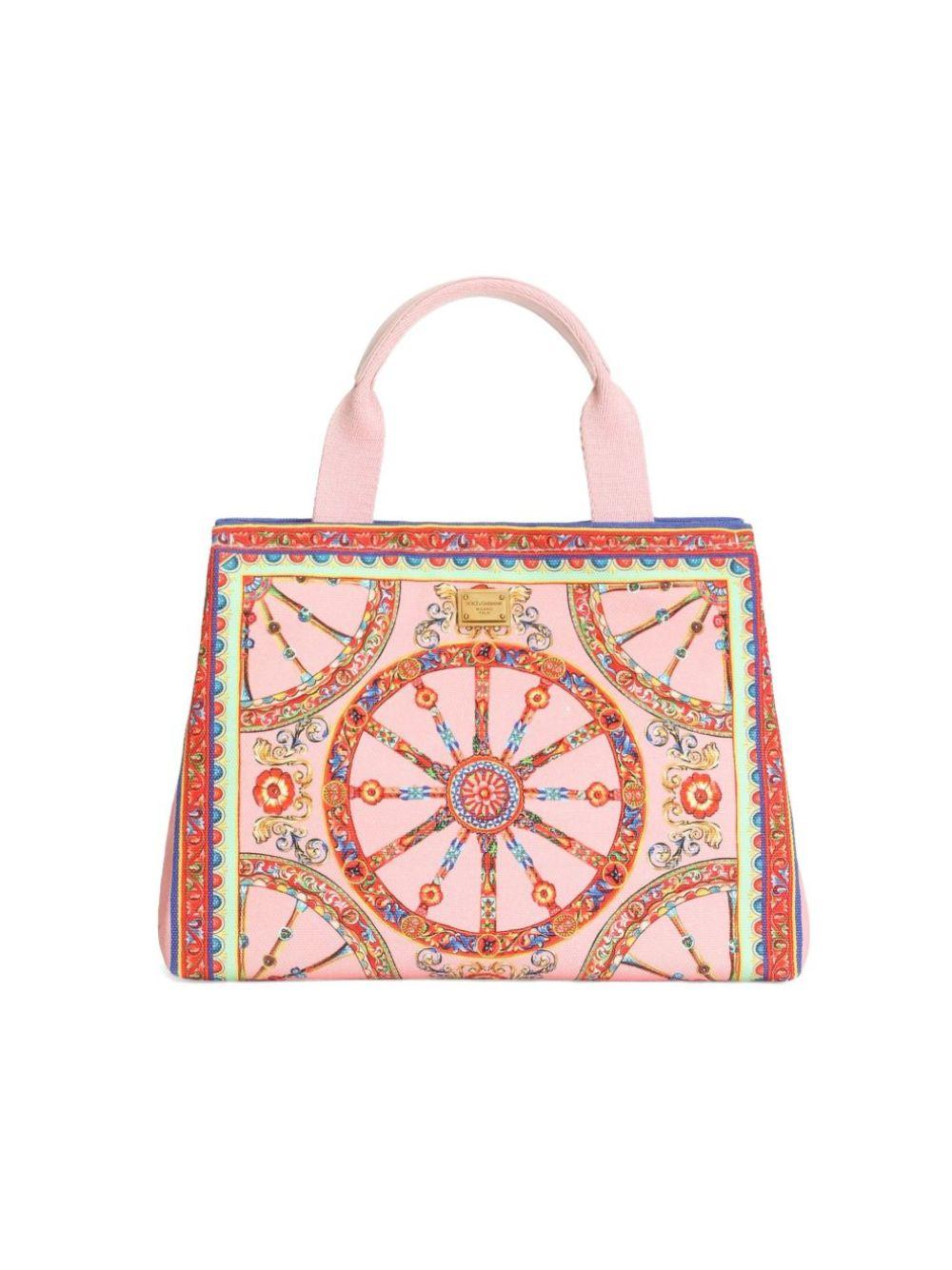 Borsa shopper DG per bambina Dolce & Gabbana Kids rosa in tela con stampa Carretto EB0116AX345 HF6CK DOLCE & GABBANA KIDS