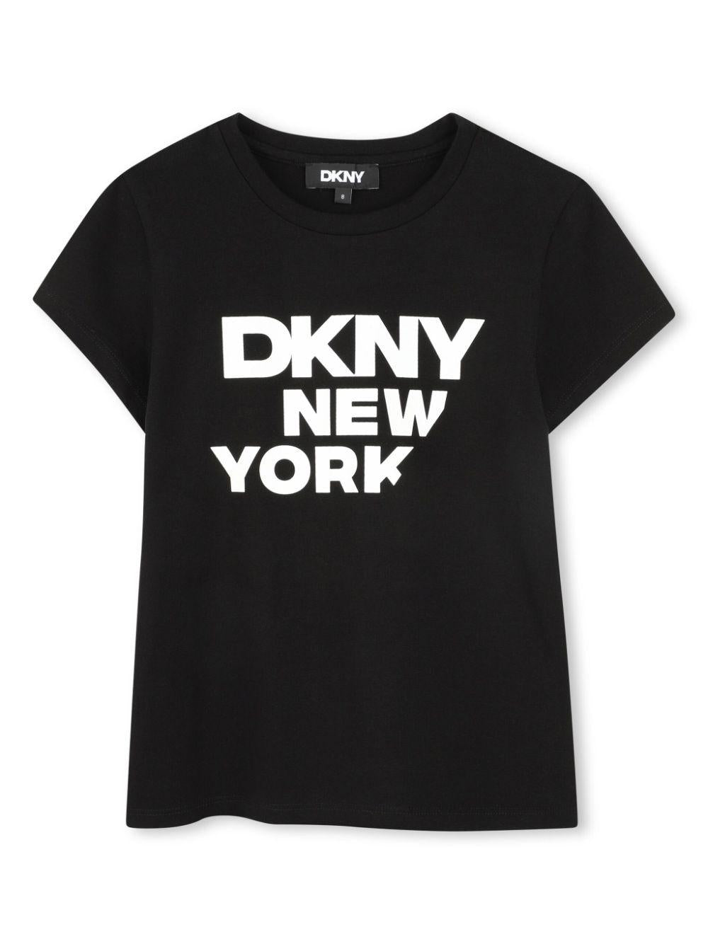 T-shirt con stampa per bambino Dkny Kids nero con girocollo D62304 09B DKNY