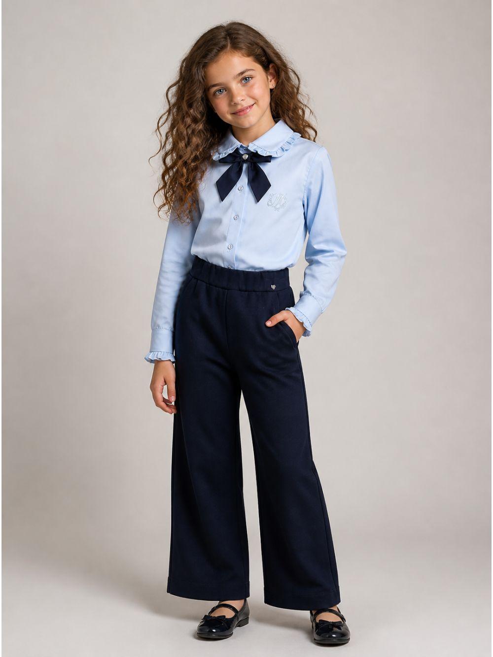 Camicia per bambina Monnalisa Kids azzurra con colletto con ruches 18HANA 8153 5856 MONNALISA KIDS