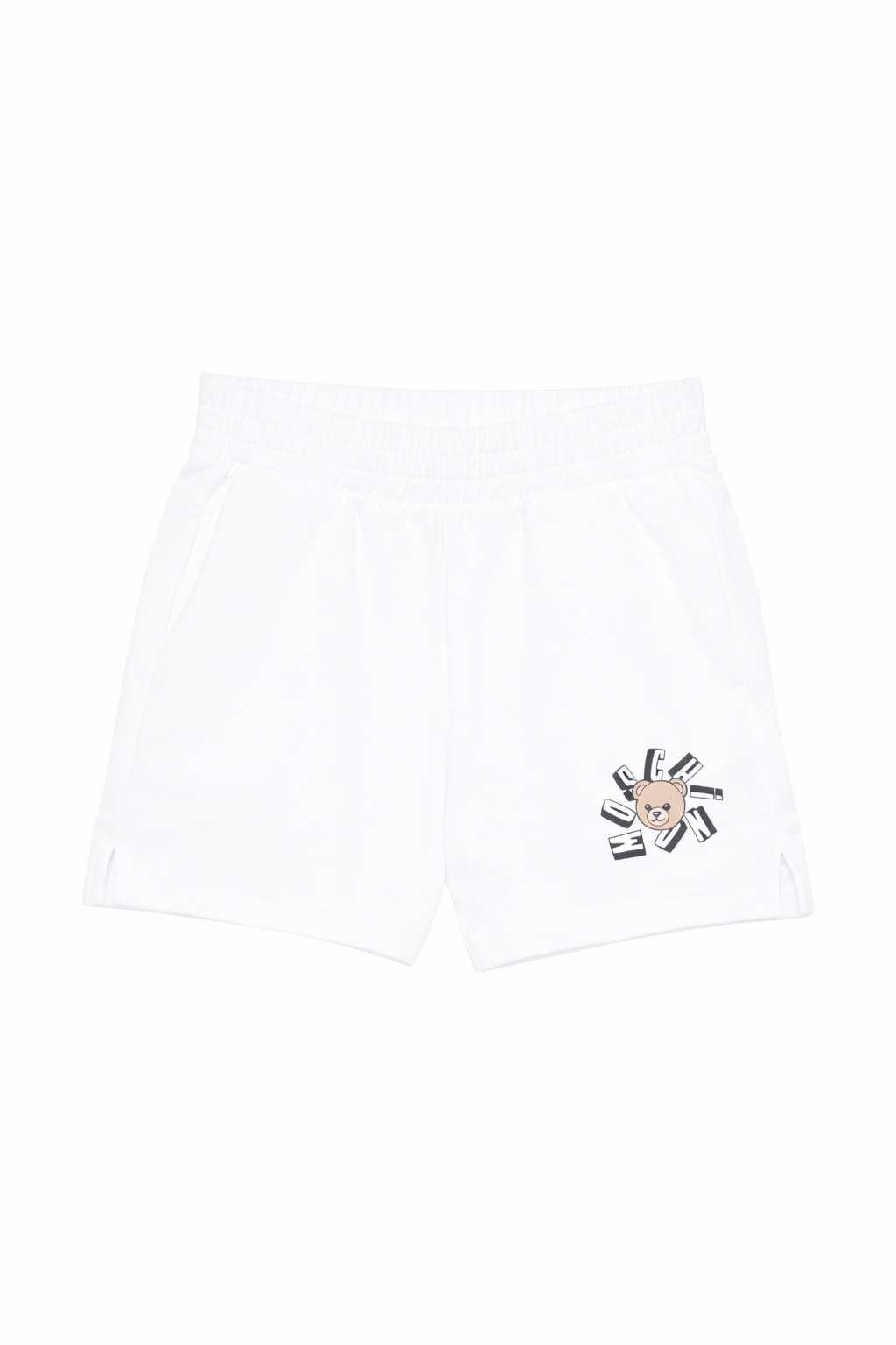 Shorts per bambini Moschino Kids bianchi con stampa Teddy Bear HDQ025LCA19 10101 MOSCHINO KIDS