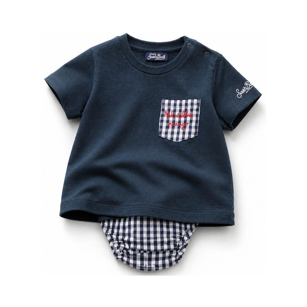 Set t-shirt e culotte per neonato MC2 Saint Barth Kids blu con dettaglio a quadretti SAMY001 03910L MC2 ST. BARTH KIDS
