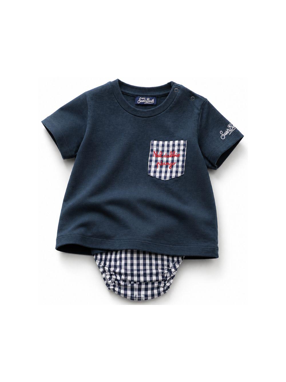 Set t-shirt e culotte per neonato MC2 Saint Barth Kids blu con dettaglio a quadretti SAMY001 03910L MC2 ST. BARTH KIDS