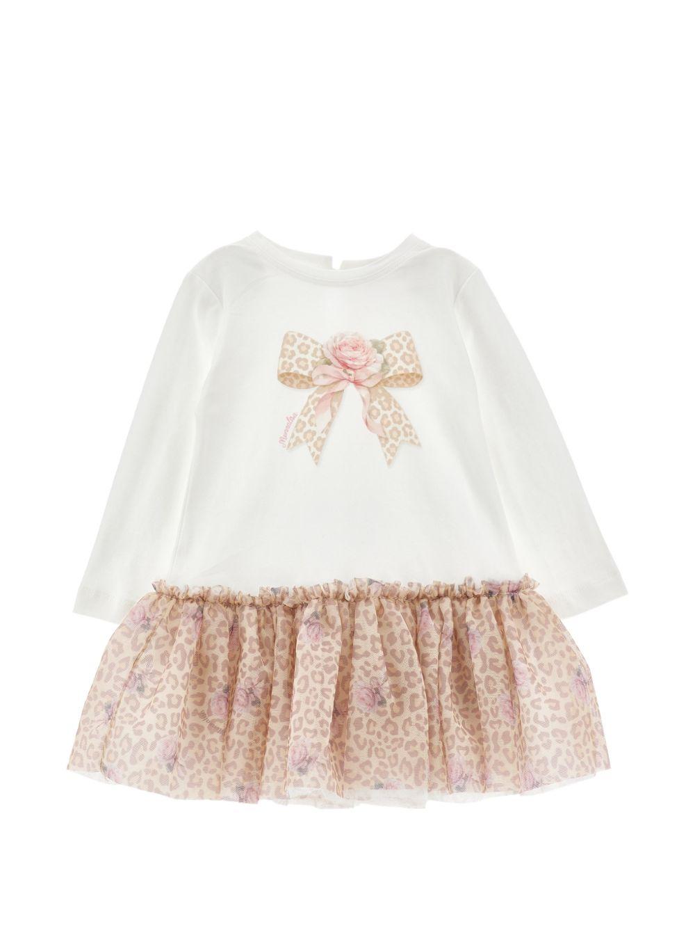 Abito per neonata Monnalisa Kids bianco con stampa grafica animalier 39H900 8002 0180 MONNALISA KIDS