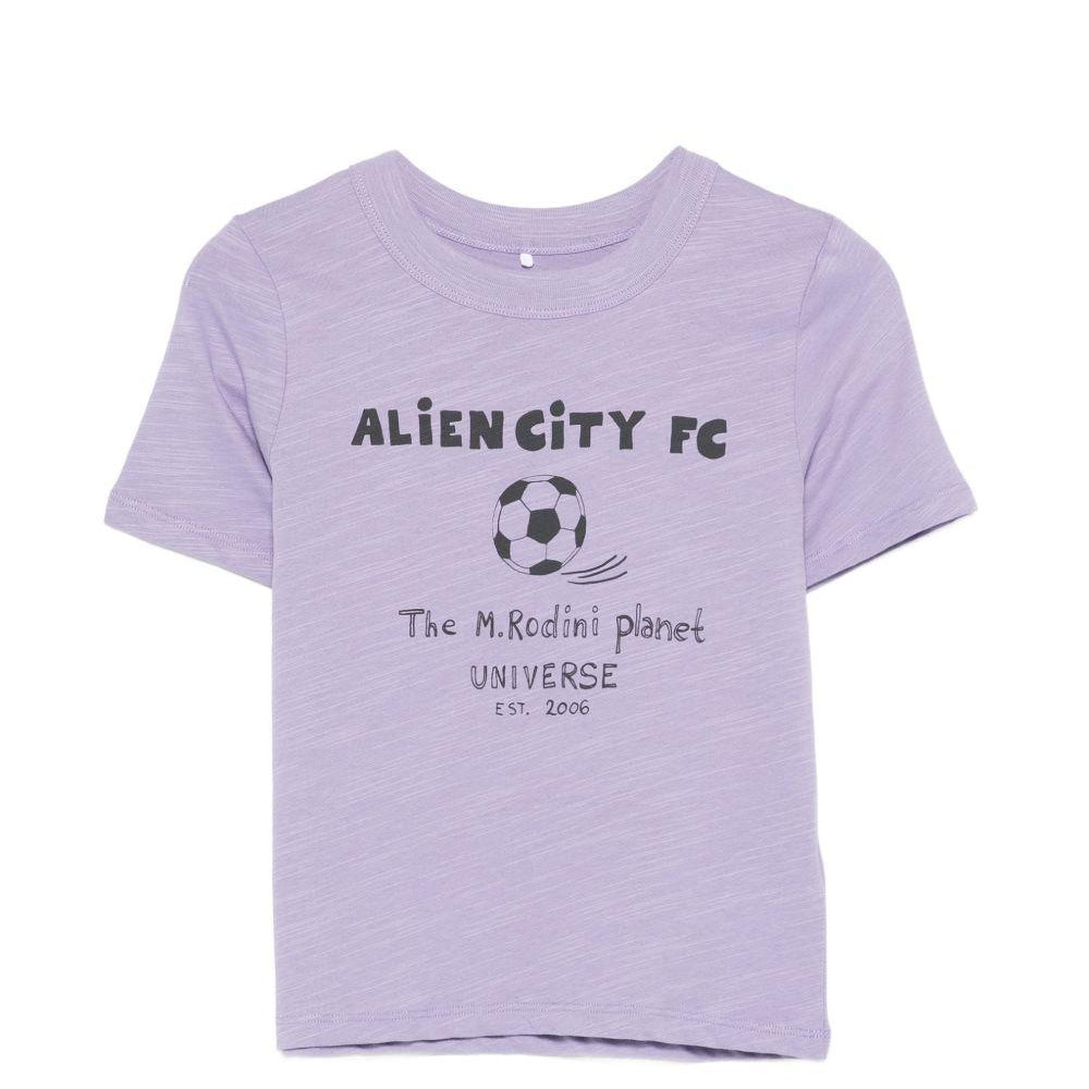 T-shirt per bambino Mini Rodini viola con stampa "Alien City FC" sul davanti 26220117 PURPLE MINI RODINI KIDS
