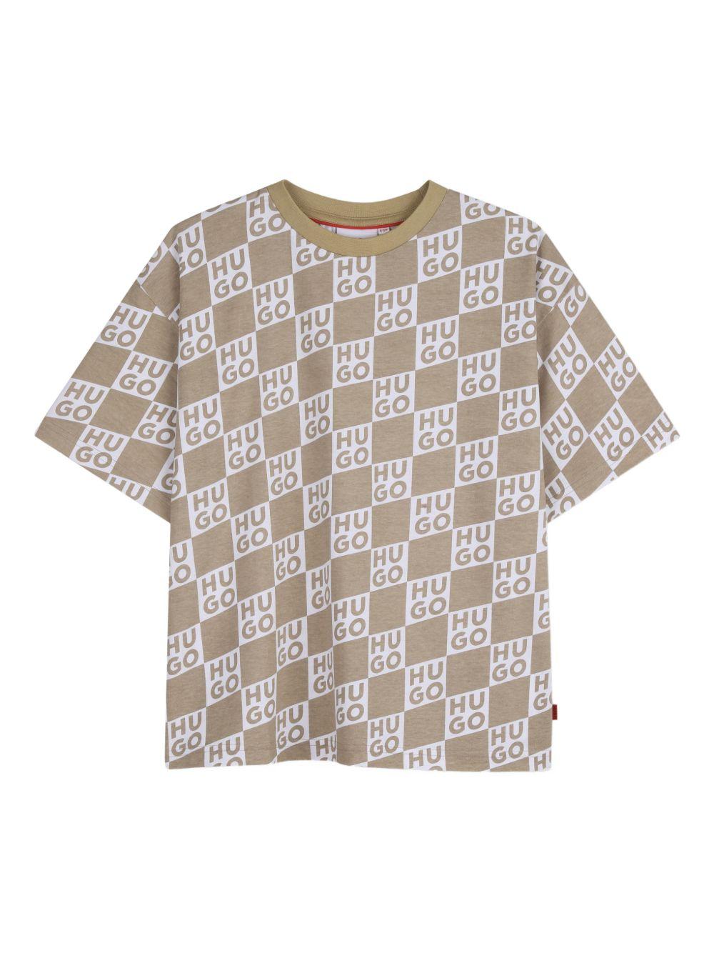 T-shirt per bambino Hugo Kids beige con motivo a quadri G01022 23B Hugo KIDS