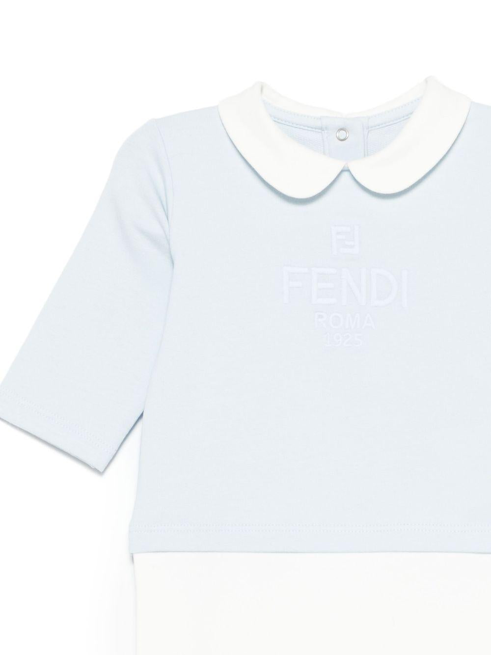 Set body cappello e bavaglino per neonato Fendi Kids azzurro con colletto alla Peter Pan BUK146 8RA F19J4 FENDI KIDS