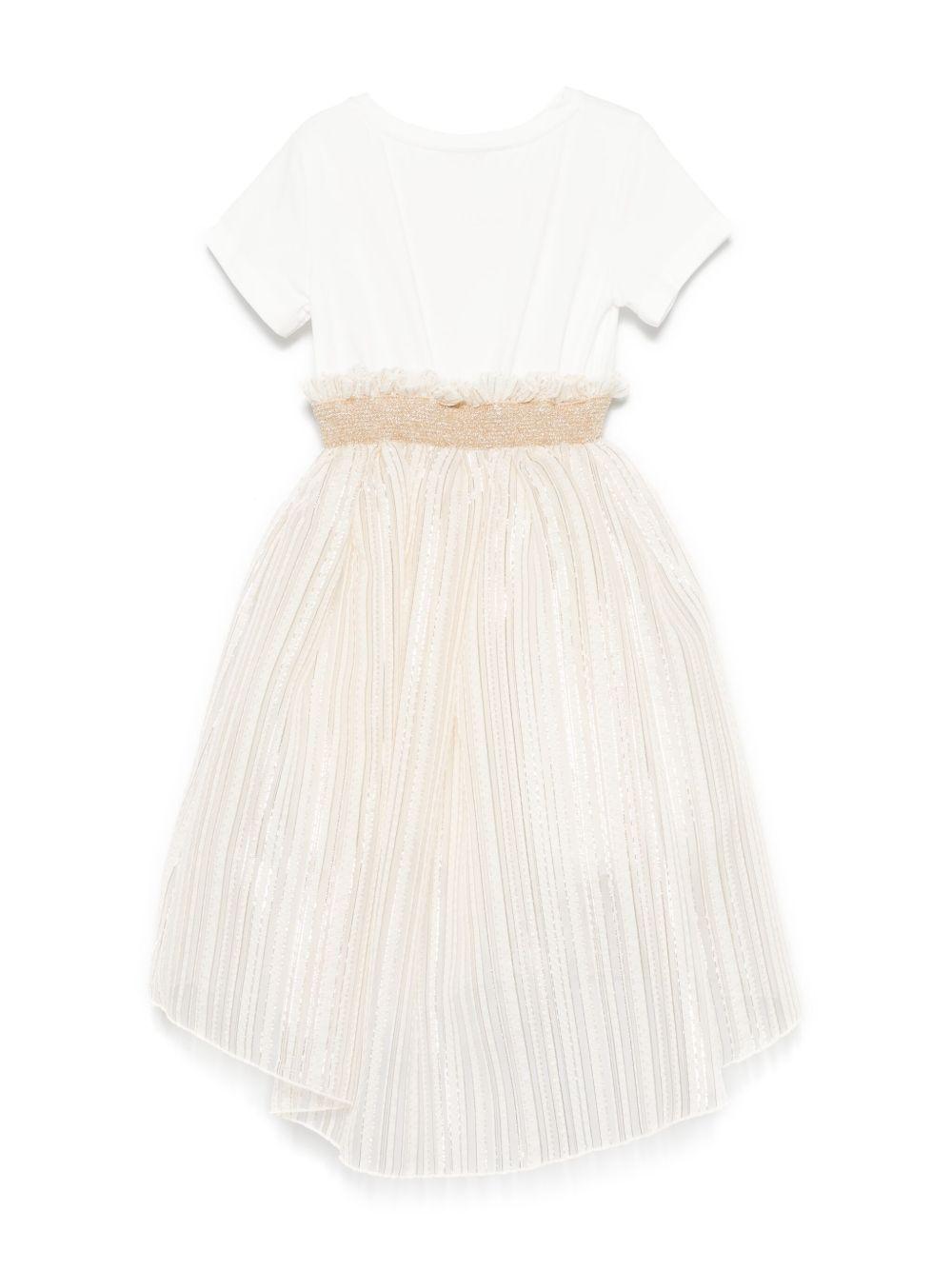 Abito per bambina Monnalisa bianco con dettagli ruches e lurex 71E954RM 5903 0170 MONNALISA