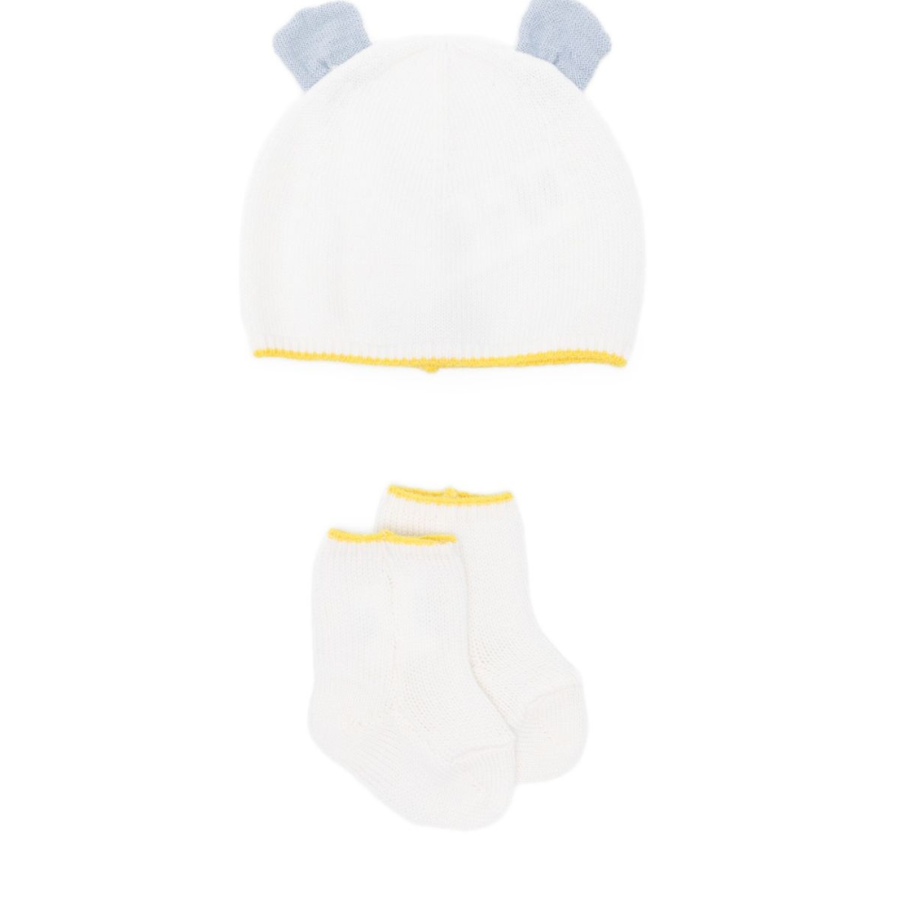 Berretto e calzini per neonati Gensami Kids bianco con bordo a contrasto (2 pezzi) SET-ALP-WE WHITE-BLUE GENSAMI KIDS