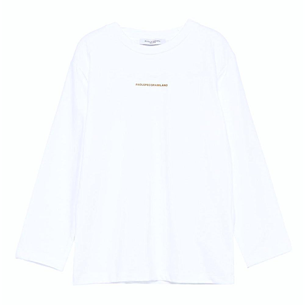 T-shirt per bambino Paolo Pecora Kids bianco a maniche lunghe con stampa PP4157 G-C PAOLO PECORA KIDS